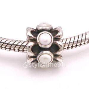 Authentic PANDORA Retired Forget Me Not White Agate Charm